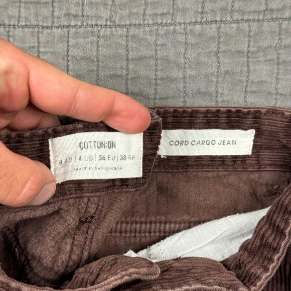 Cotton On Pants Women 4 Brown Corduroy Cargo Wide Leg Boho Hippie Loose Festival - Picture 6 of 12